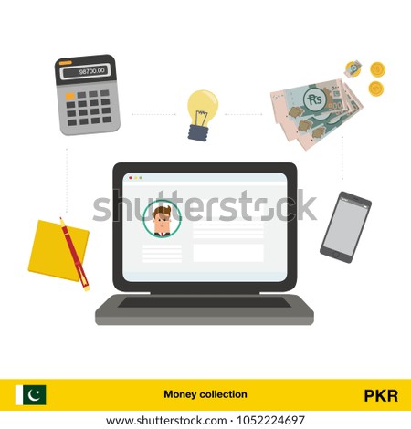 Internet and mobile banking concept. Pakistan rupee banknote. Transferring Money vector illustration