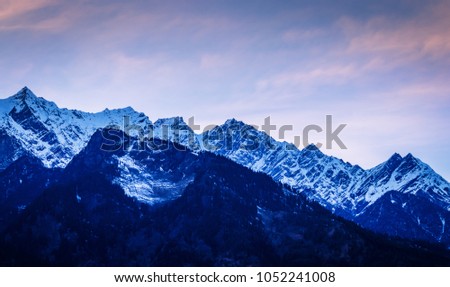 View of Himalayan mountains from Manali in Himachal Pradesh India 