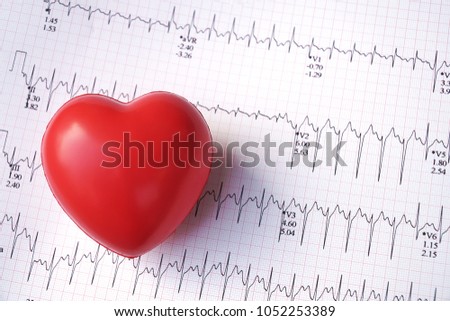Heart pulse graphic curve line with red heart.Heart Rate infographic diagram from electrocardiogram chart.Health,Medicine, People and Cardiology concept.