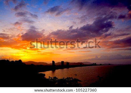 Silhouette of HuaHin city on sunset, Thailand