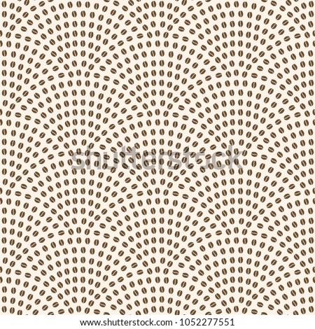 Vector abstract seamless wavy pattern. Geometrical fish scale layout. Brown coffee beans on a beige background. Fan shaped coffee placer. Wrapping paper, page fill, menu decoration Royalty-Free Stock Photo #1052277551