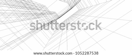 abstract linear wireframe architecture vector 3d illustration