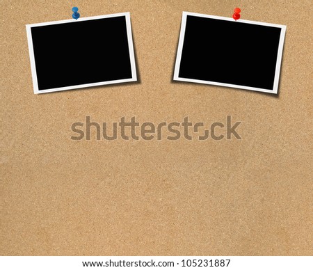Blank photo on wooden plate material background plate.