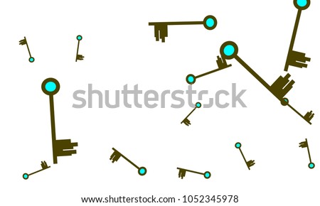 Many Green and Blue Keys of Different Size on White Background