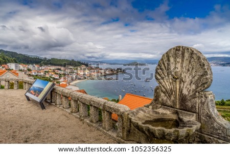 panoramic from a looking out point to Pontevedra sea loch in Sanxenxo, Galicia, Spain