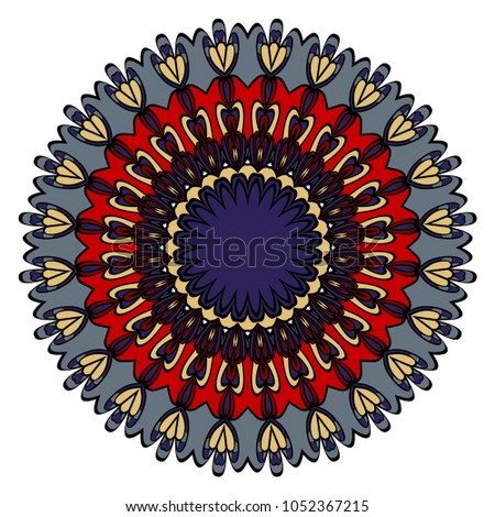 Mandala Style Color Shapes. Abstract design. Decoration for fashion, holiday card, relax illustration. vector illustration. red, purple. gold color