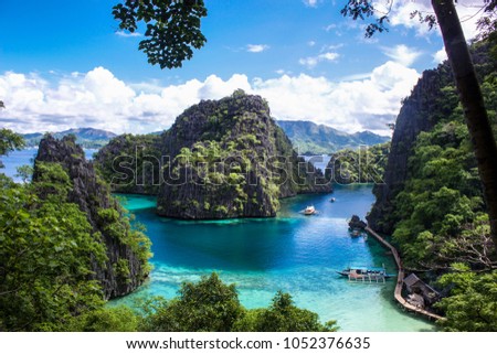View of Coron Island in Philippines. Green and ocean view. Royalty-Free Stock Photo #1052376635