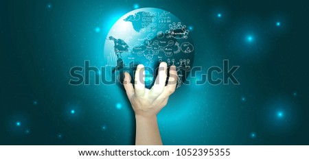 A hand holding - World map Creative drawing chart and graphs business plan- modern Idea and Concept Vector illustration.