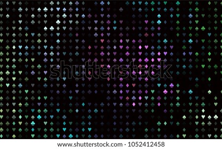 Dark Multicolor, Rainbow vector background with cards signs. Colorful gradient with signs of hearts, spades, clubs, diamonds. Pattern for ads of parties, events in Vegas.