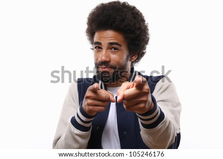 African man pointing towards the camera