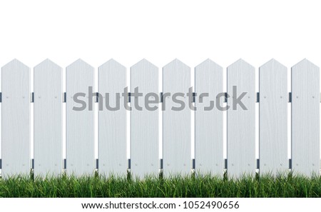 Wooden fence painted white on grass with white background 3d rendering