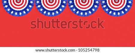 Four US Flag Buntings isolated on red background with room for your text