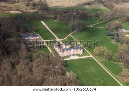 aerial view of a the castle of Baville in the department of Essonne in France