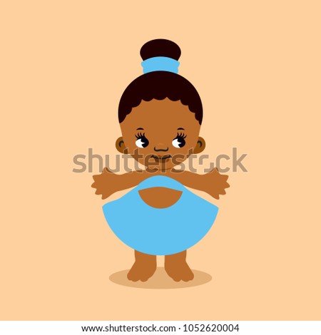 Nice girl chocolate. Cartoon vector picture. The child in clothes. Smile and joy.