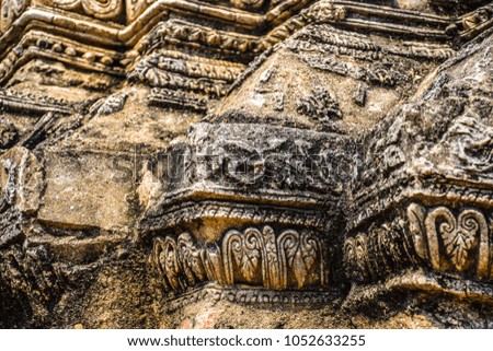 Detailed closeup picture showing the ornate wall of Wat Phra Si Sanphet temple, Ayutthaya, Thailand