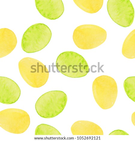 Colorful watercolor pattern of Easter eggs isolated on the white background for Easter cards decor