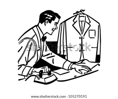 Man Ironing - Retro Clipart Illustration