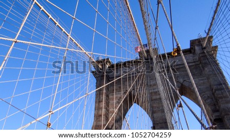 Brooklyn Bridge in front of blue sky, new york, Manhattan