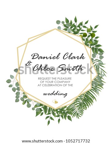 Wedding Invitation, rsvp modern card Design. Vector natural, botanical, elegant template.
Wedding floral watercolor style, invitation, save the date card design with forest greenery herbs, leaves.