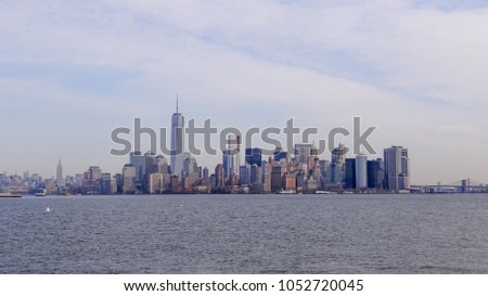 New York City Skyline view from Statue of Liberty, Manhattan view, ocean, Hudson