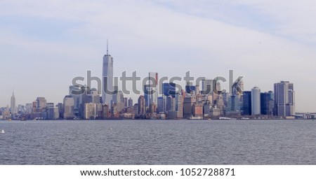 New York City Skyline view from Statue of Liberty, Manhattan view, ocean, Hudson