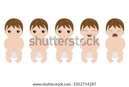 Set of cartoon babies with expressions, vector