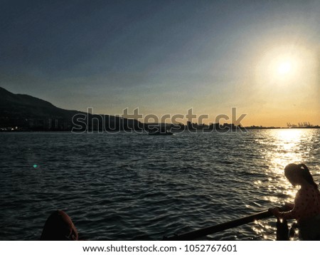 Sea view with sunset and mountain, travel relaxing concept, summer , vacation holiday