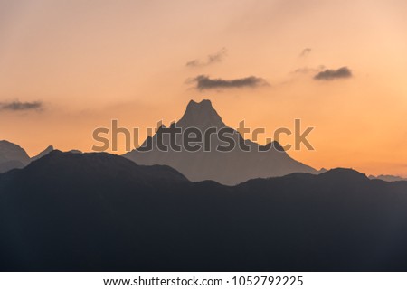 Morning sunrise view of Machapuchare or Fish Tail, Nepal.