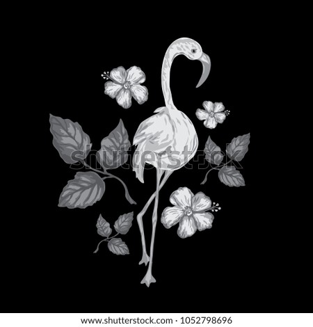 Decorative flamingo bird, design element. Can be used for cards, invitations, banners, posters, print design, wallpapers, fabric, textile. Exotic, tropical background