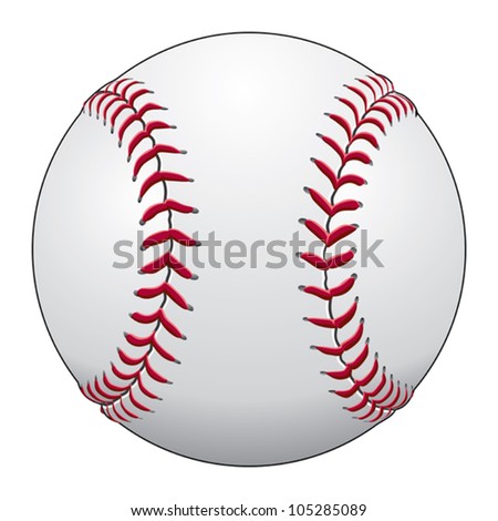 Baseball is an illustration of a baseball in white leather with red stitches.