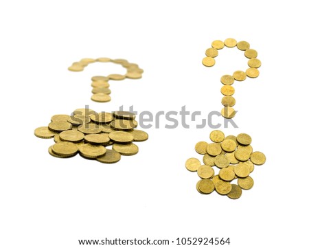 question mark composed of 10 EURO coins. Isolated