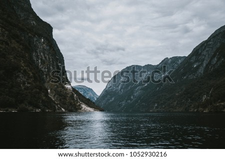 Sailing through fjord. Norway. Outdoor