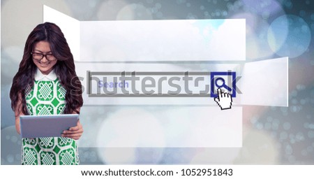 Digital composite of Female using tablet PC with search screen in background