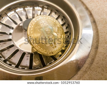 Bitcoin with coins on computer board and copy space using as background technology, money finance, business concept.