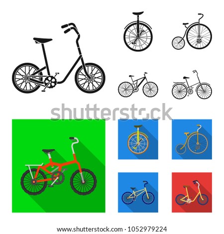 Retro, unicycle and other kinds.Different bicycles set collection icons in black, flat style vector symbol stock illustration web.