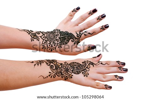 Image detail of henna being applied to two hands