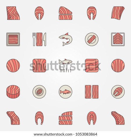 Red fish colorful icons set. Vector creative salmon or trout signs or design elements