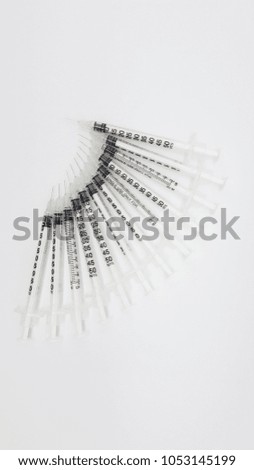 Insulin syringes for diabetes Needle group with white background