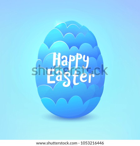 Turquoise dragon egg isolated on blue background.Happy easter card. Vector illustration.