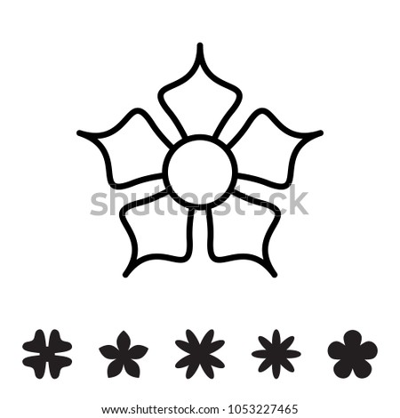 Flower icon collection. Daisy symbol or logo, template, pictogram. Blossom silhouette. Black and white thin line illustration. Minimal style