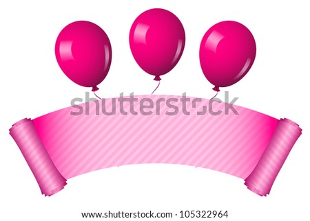 Vector illustration of pink scroll with balloons