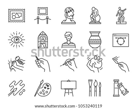 Art icon set. Included the icons as artist, color, paint, sculpture, statue, image, old master, artistic and more. Royalty-Free Stock Photo #1053240119