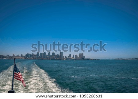 The San Diego city skyline from a cruise boat in San Diego bay