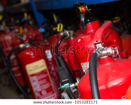 Various types of fire extinguisher in storage