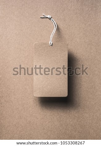 one blank brown craft paper tag, round corner, with white rope and dark shadow, copy space for card or natural product advertising design