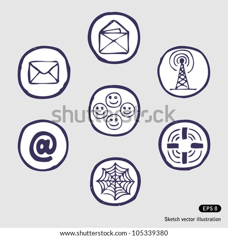 Internet devices icon set. Hand drawn sketch illustration isolated on white background