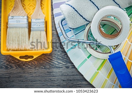Paint brushes roller tray color sampler household tape