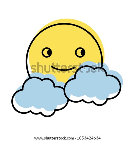 moved color videogame smile sun charater with clouds vector illustration