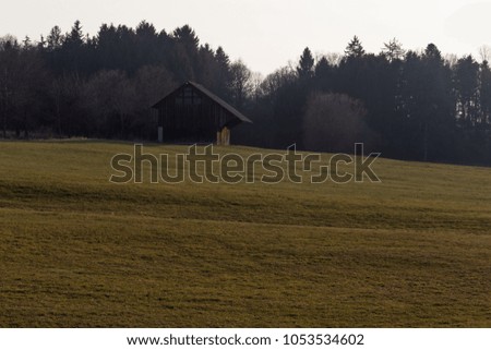 early springtime sunset landscape at rural countryside in south germany