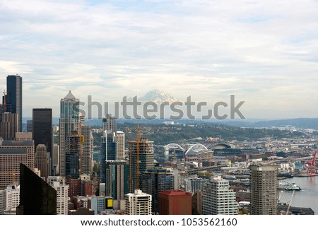 Seattle Skyline from a observatory, in Seattle, Washington State, USA